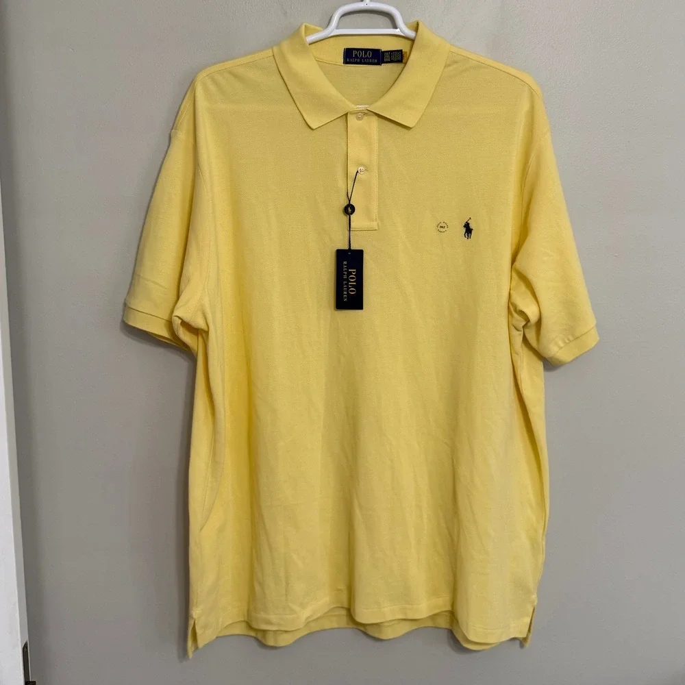 NEW Polo Ralph Lauren Mens 2XLT Yellow Cotton Mesh Short Sleeve Polo Shirt